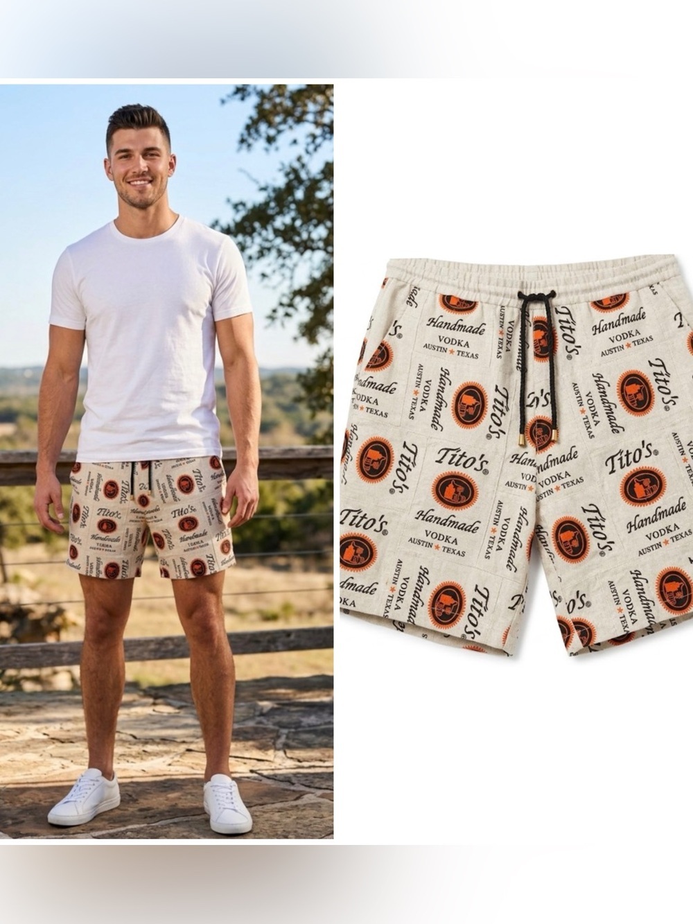 Tito's LinenHandmade Vodka Austin Texas Logo Lounge Casual Graphic Shorts M
